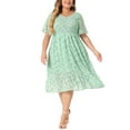thumbnail image 6 of GRACE & GRANDEUR Women's Plus Size Dress Smocked Floral Elegant Summer Midi Flare Dresses 1X Light Green, 6 of 7