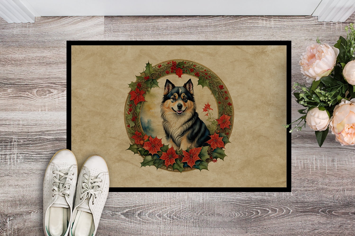 Carolines Treasures DAC2363MAT 18 x 27 in. Unisex Finnish Lapphund Christmas Flowers Doormat