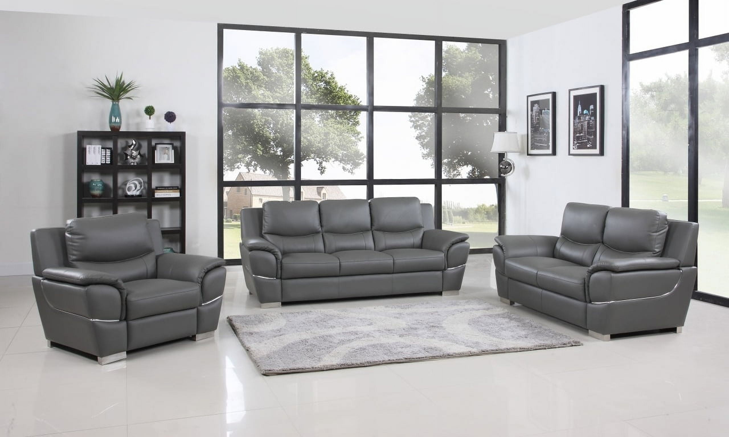 Home Roots Modern Living Room Set - Chic Grey Leather Couch