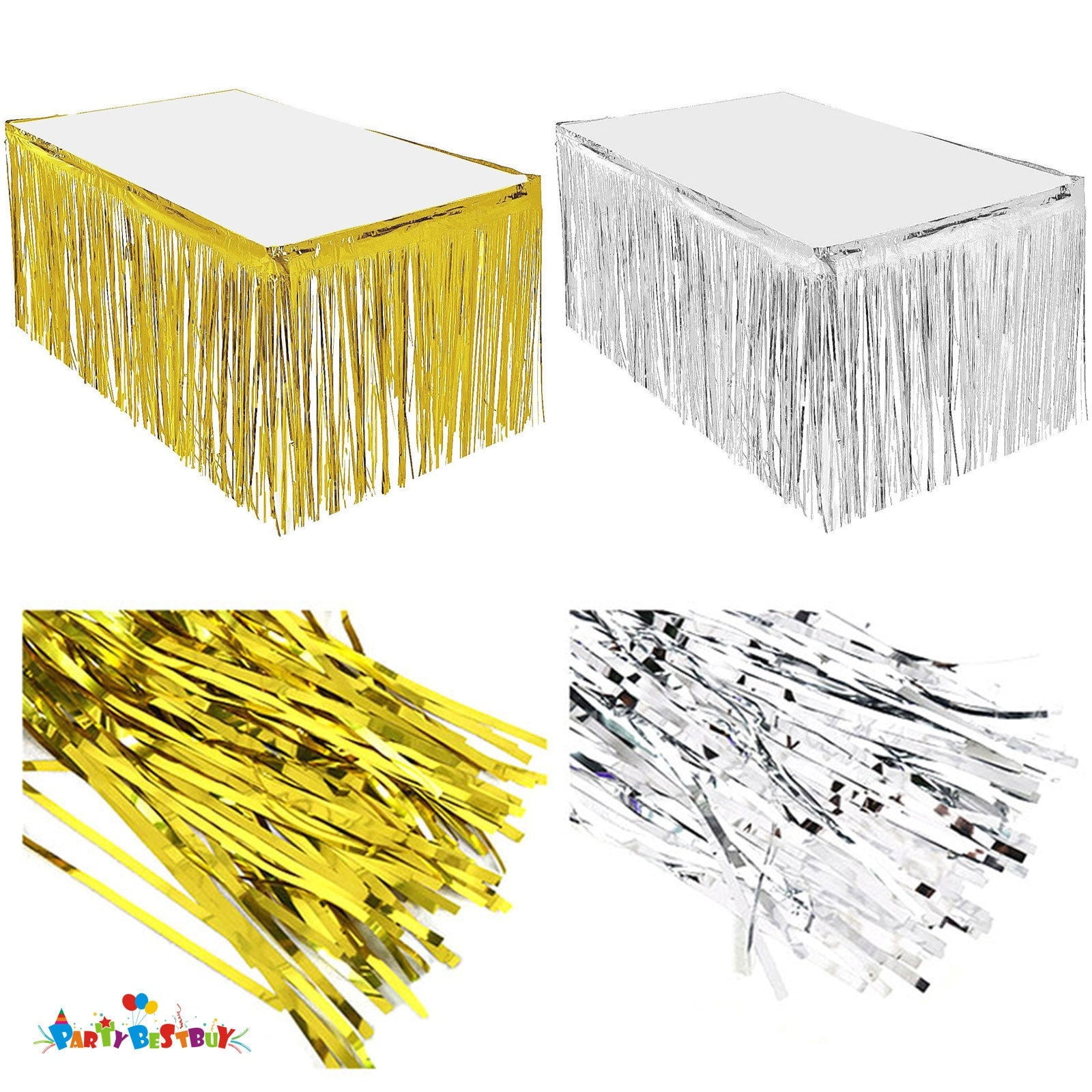 Silver Gold Metallic Foil Table Skirt Skirting Fringe for Party Wedding