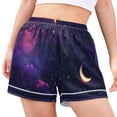 thumbnail image 2 of Women's Satin Pajama Shorts Celestial Night Sky with Pockets, Elastic Waist Sleep Lounge Shorts, 2 of 7