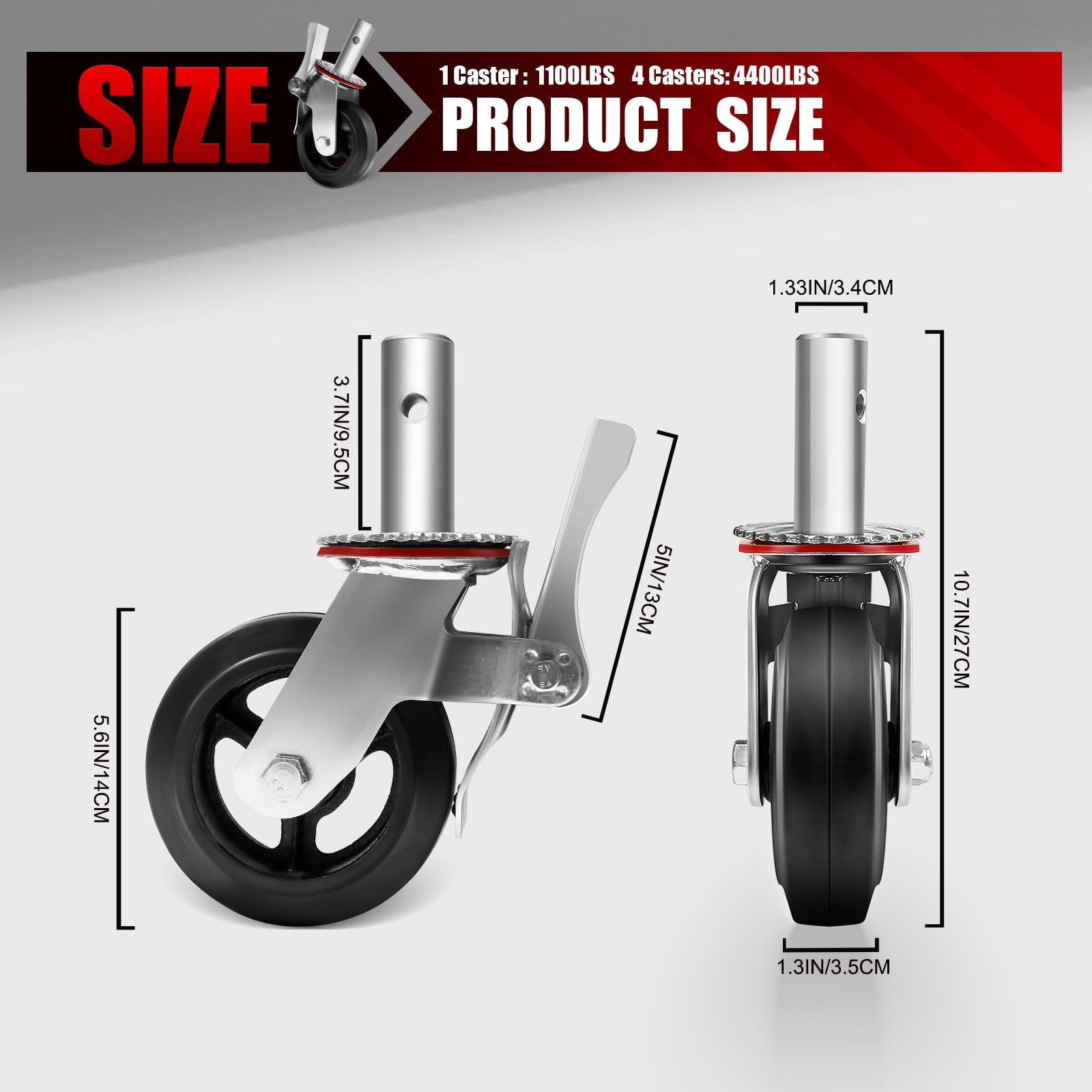 6 Inch Scaffolding Wheels Set of 4, Heavy Duty Locking Scaffold Casters, 4400LBS Capacity, Dual Locking Brakes, 360 Degree Rotation, Black