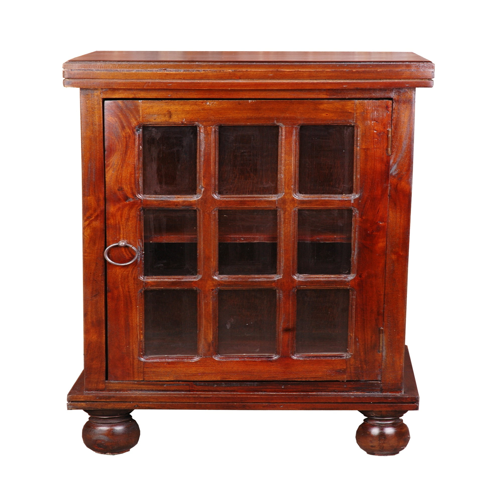 29.75” Brown and Clear Cottage End Table with Glass Door