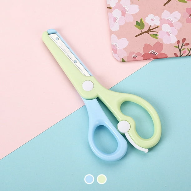 Tijeras de seguridad para niños de color macarrón, tijeras de papelería para cortar papel, lindas tijeras de plástico elásticas protectoras.