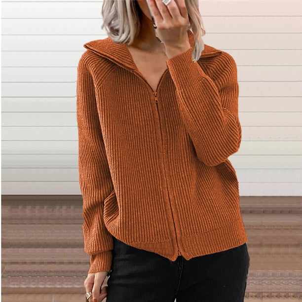 Chaqueta informal a rayas de otoño e invierno de estilo europeo y americano, cárdigan holgado de punto con cremallera y manga larga, suéter con solapa para mujer