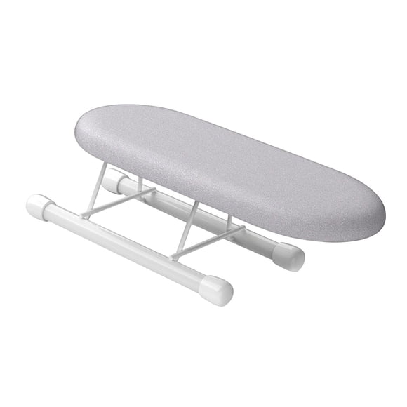 Tabla de planchar plegable pequeña con patas plegables y puños para planchar, funda extraíble para el escote.