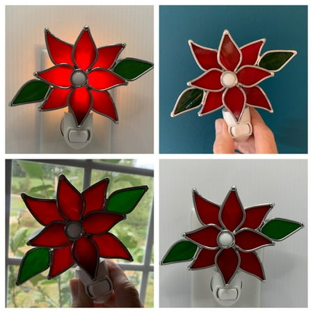 

Holiday Poinsettia Stained Glass Nightlight - Free Shipping - Made in USA