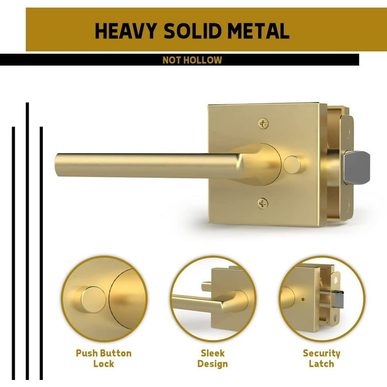 Mega Handles / Privacy 4.29 Inch / Lever Door Lock Handle Set / Satin Brass  / 1 pack 