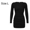 thumbnail image 2 of Laklulu Vestido de Manga Larga con Cuello en V Cruzado para Mujer Mini Vestidos de Fiesta de cóctel Fruncidos y Ajustados Elegantes,Negro,L, 2 of 6