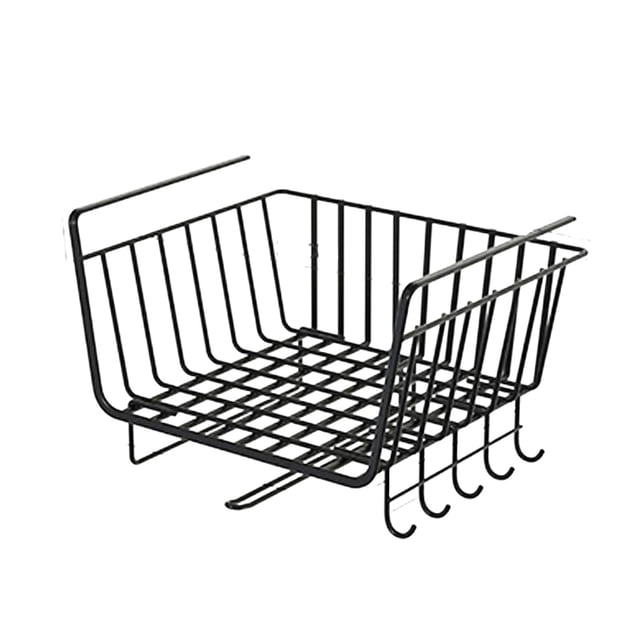 Cesta de alambre para debajo del estante, de hierro negro, multifuncional, ahorra espacio, organizador colgante para debajo del gabinete.