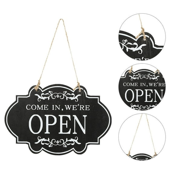 Pretyzoom Premium Double-Sided Black Wood Open Closed Sign for Business Use, and Stylish Door Display