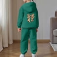 thumbnail image 2 of Glisme Girls Outfit Thick And Cozy Tracksuit Fashionable Bow Print Hoodie And Joggers Outfits For Toddlers And Kids Adorable Matching Set Size 4-5 Years Dark Green, 2 of 7