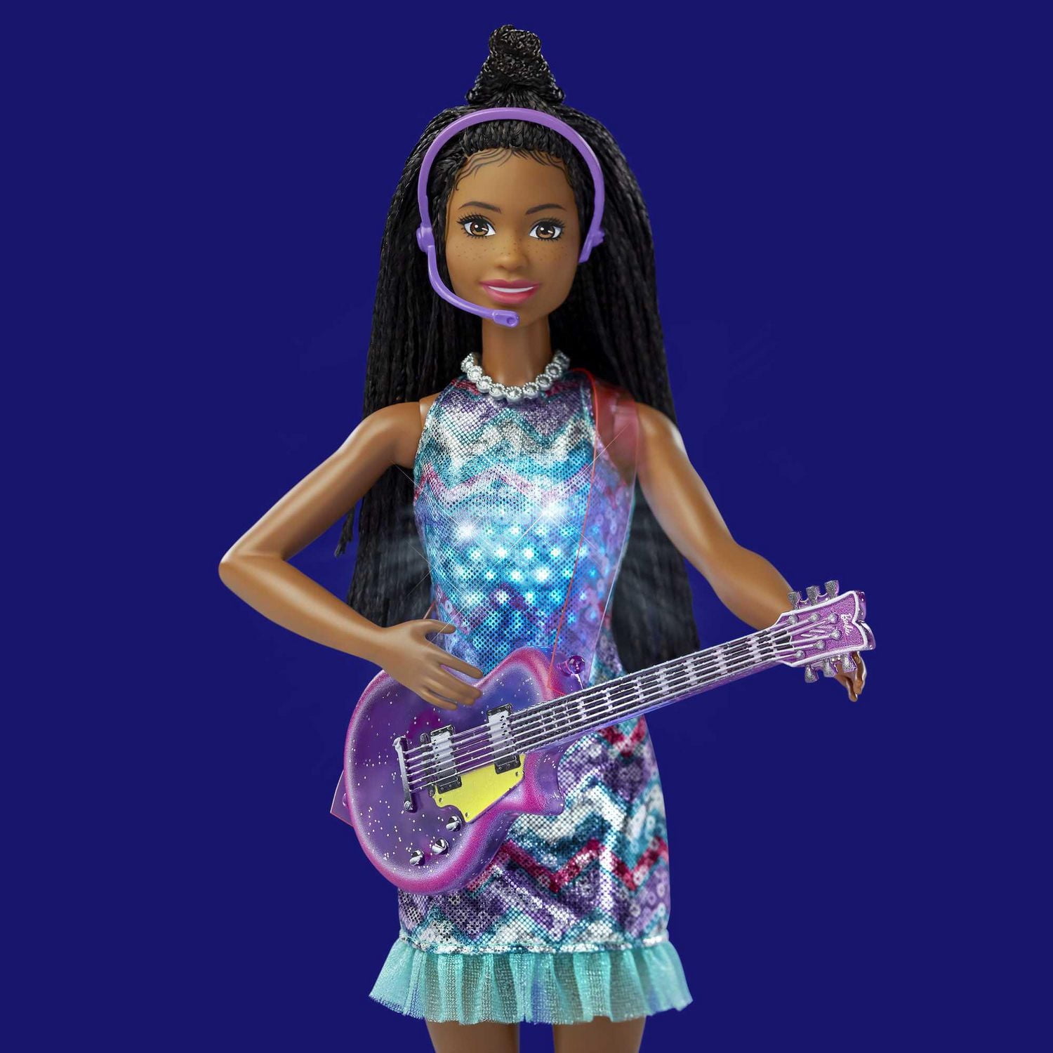 Barbie "Brooklyn" Roberts doll inspired by "Barbie: Big City, Big Dreams" movie brunette and 11.5 in. (29.21 cm) braids, with music, lighting, microphone and accessories, gift for ages 3 to 7