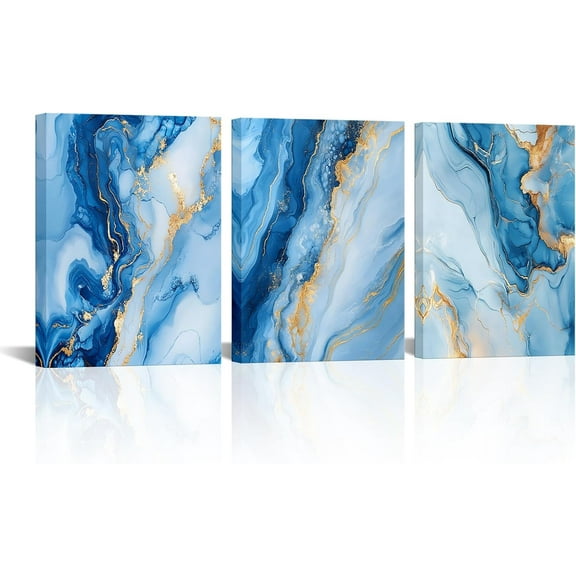 Hieng Blue and Gold Wall Art Abstract Marble Texture Canvas Wall Decor Vintage Marble Painting Textured Artwork Pictures for Bedroom Living Room Office Home Decor(only canvas)