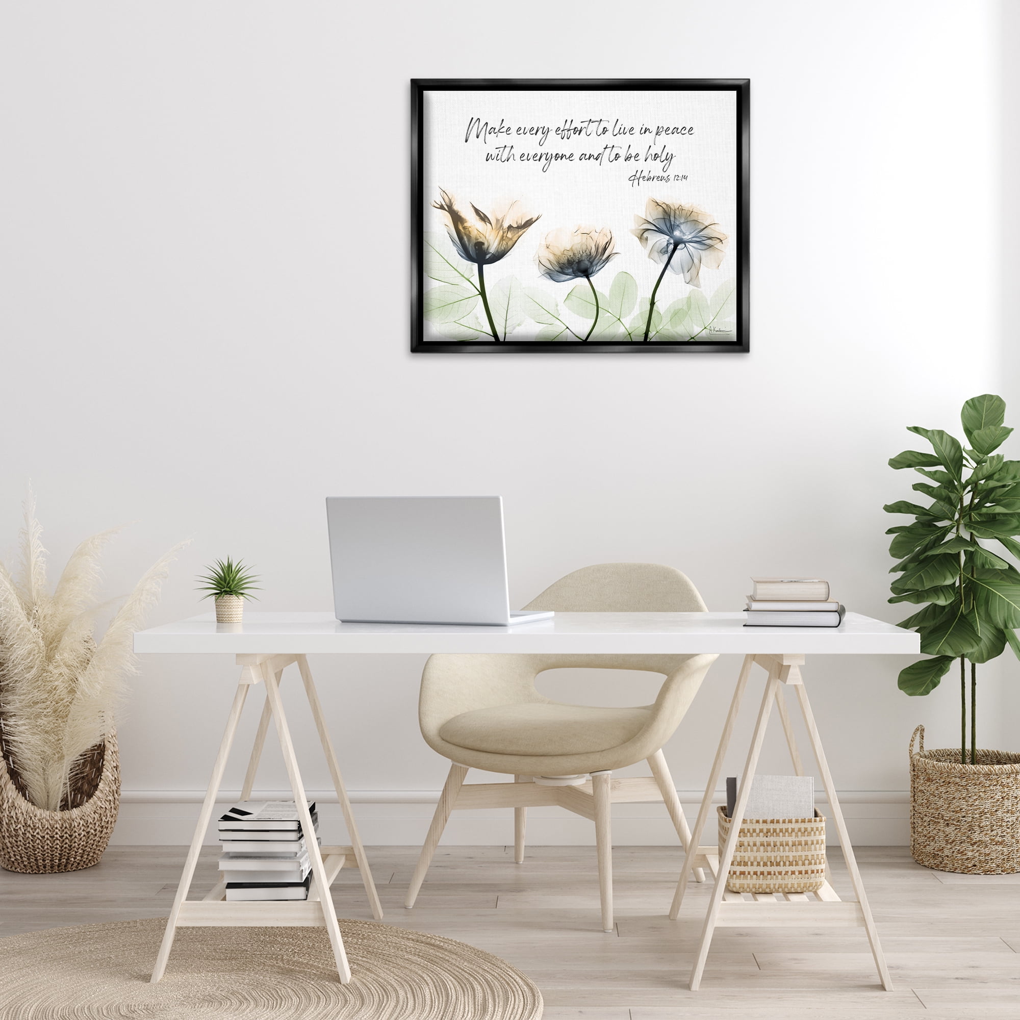 Stupell Industries Live In Peace Floral Religious Painting Black Floater Framed Art Print Wall Art, 31 x 25