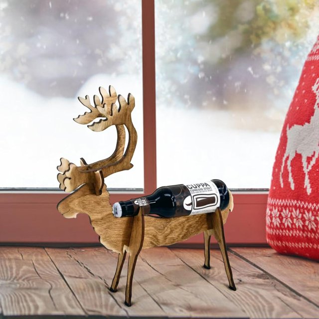 Christmas Reindeer Wine Bottle Holder, Reindeer and Sleigh Wine Rack Display Stand, Creative Deer Shaped Tabletop Wine Bottle Holder, Table Top and Counter Wine Rack for Christmas Home Decor (ELK)