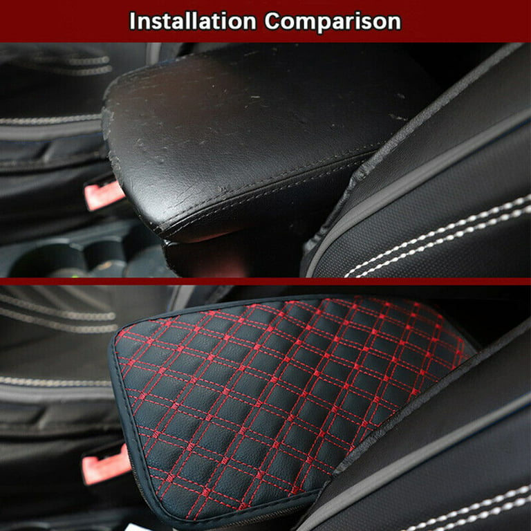 Auto Center Console Pad Quilted Embroidery Pu Leather Car Armrest