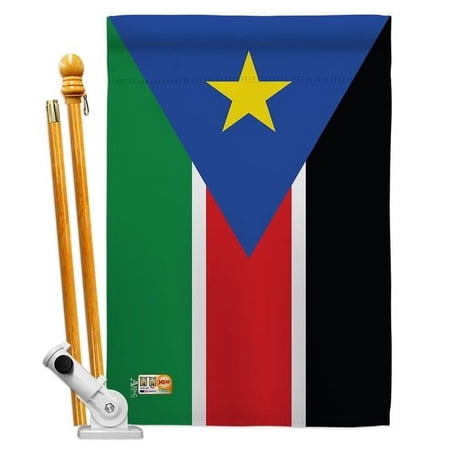 Americana Home & Garden AA-CY-HS-140263-IP-BO-D-US18-AG 28 x 40 in. South Sudan Flags of the World Nationality Impressions Decorative Vertical Double Sided House Flag Set & Pole Bracket Hardware Flag