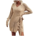 thumbnail image 1 of Vestidos para mujer Vestidos de otoño Moda Erógenos Casual Nalgas Cuello en V Sólido Vendaje Vestido largo de manga larga Odeerbi  ODB-5, 1 of 6