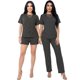 thumbnail image 1 of Conjunto 3 Piezas Blusa Casual con Short y Pantalón a Rayas Outfit Versátil y Cómodo para Mujer, 1 of 5