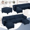 thumbnail image 2 of ACMEASE 110" Chenille 4 Seats Sofa w/2 Movable Storage Ottoman, Sectional Sofa w/Adjustable Backrests, Comfortable Fabric Couch w/USB&Type-C Ports, Cup Holders for Living Room, Blue, 2 of 7
