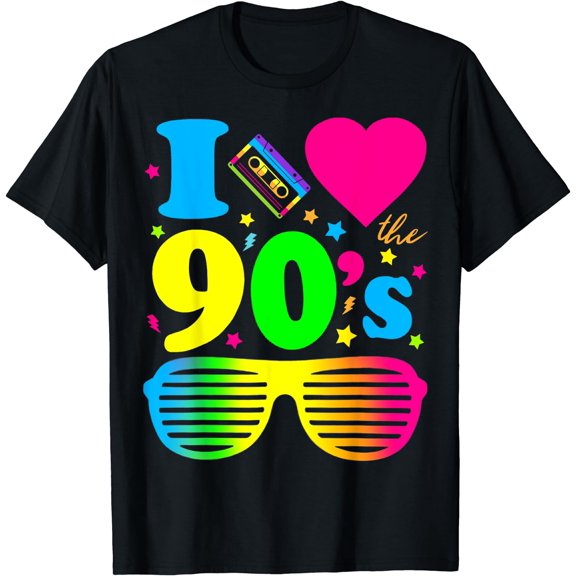 1990's 90s T-Shirt I Heart the Nineties T-Shirt Black Large