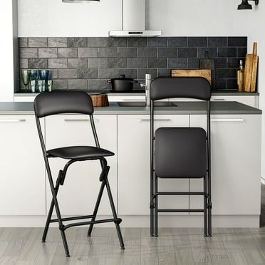 Folding Bar stool with footrest, 300lb capacity, 24" height, Black, set of 2