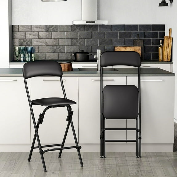 Folding Bar stool with footrest, 300lb capacity, 24" height, Black, set of 2