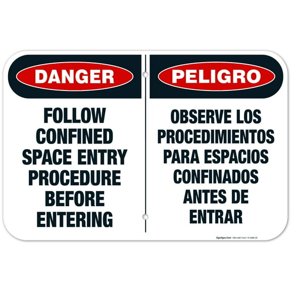 Danger Confined Space Entry Procedure Before Entering Bilingual Sign, OSHA Danger Sign,
