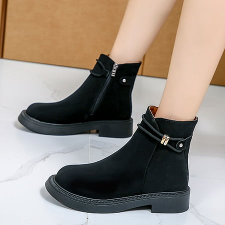 

LnjYIGJ Women s Middle Ankle Boots Womens Fashion Solid Boots Zipper Women Round Toe Midheel Heel Boots Shoes