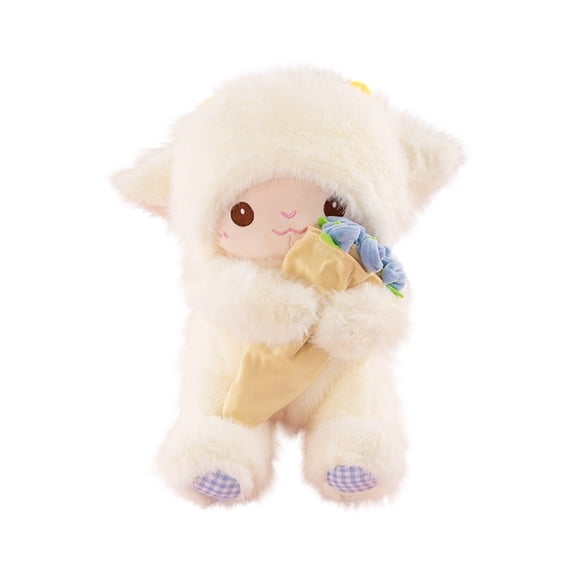 Valentine Plush Lamb Stuffed Animal 10 Inch Blue Flower Bouquet Valentines Day Gift for Girlfriend Single Pack