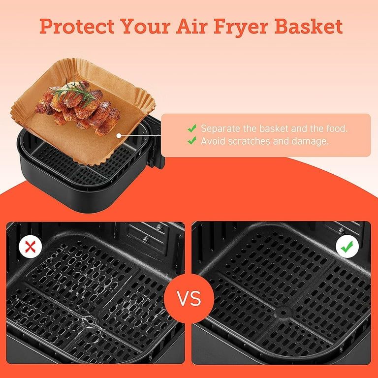 Air Fryer Disposable Paper Liners: 100PCS 9IN Round Air Fryer Basket Liners  Food Grade Non-Stick Parchment Paper for Oven Steamer Microwave