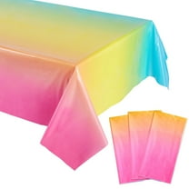 Sparkle and Bash Colorful Tablecloth - 54 x 108 in, Pastel Ombre Plastic, Pack of 3 - Rainbow Plastic Tablecloth for Kids' Party Balloons & Birthday Table Decorations