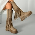 thumbnail image 4 of Women's Platform Tassel Combat Boots Slip On Gothic Knee High Booties Motorcycle Booties Side Zipper, 4 of 8