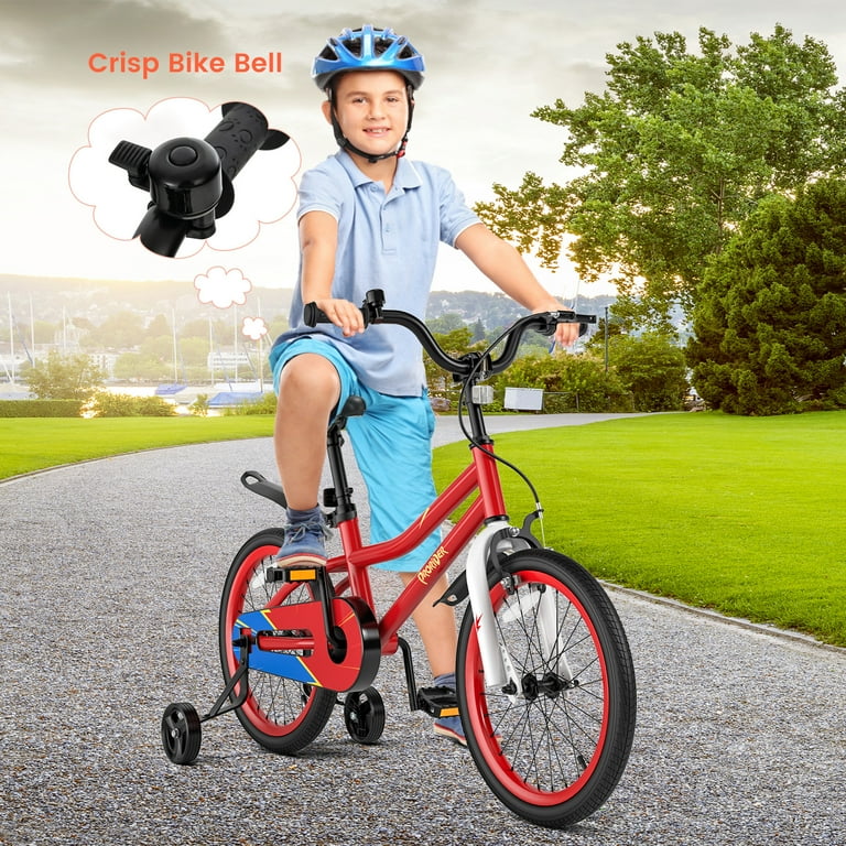 Kid riding bike with training wheels sale