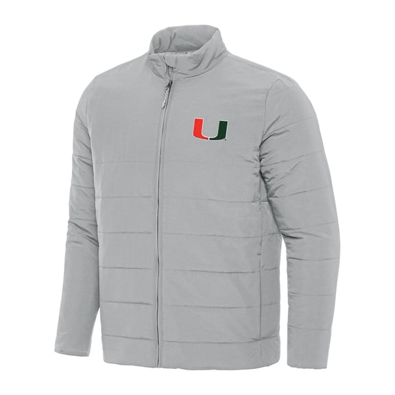 Men's Antigua Gray Miami Hurricanes Swelter Full-Zip Puffer Jacket