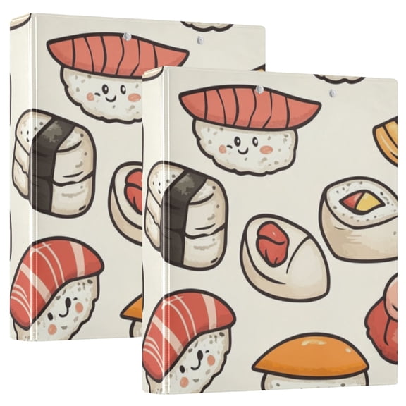 Cute Sushi 3 Ring Binders 1.5 inch Hardcover File Folders with Interior Pockets A4 Size Organizer for School Office Hospital