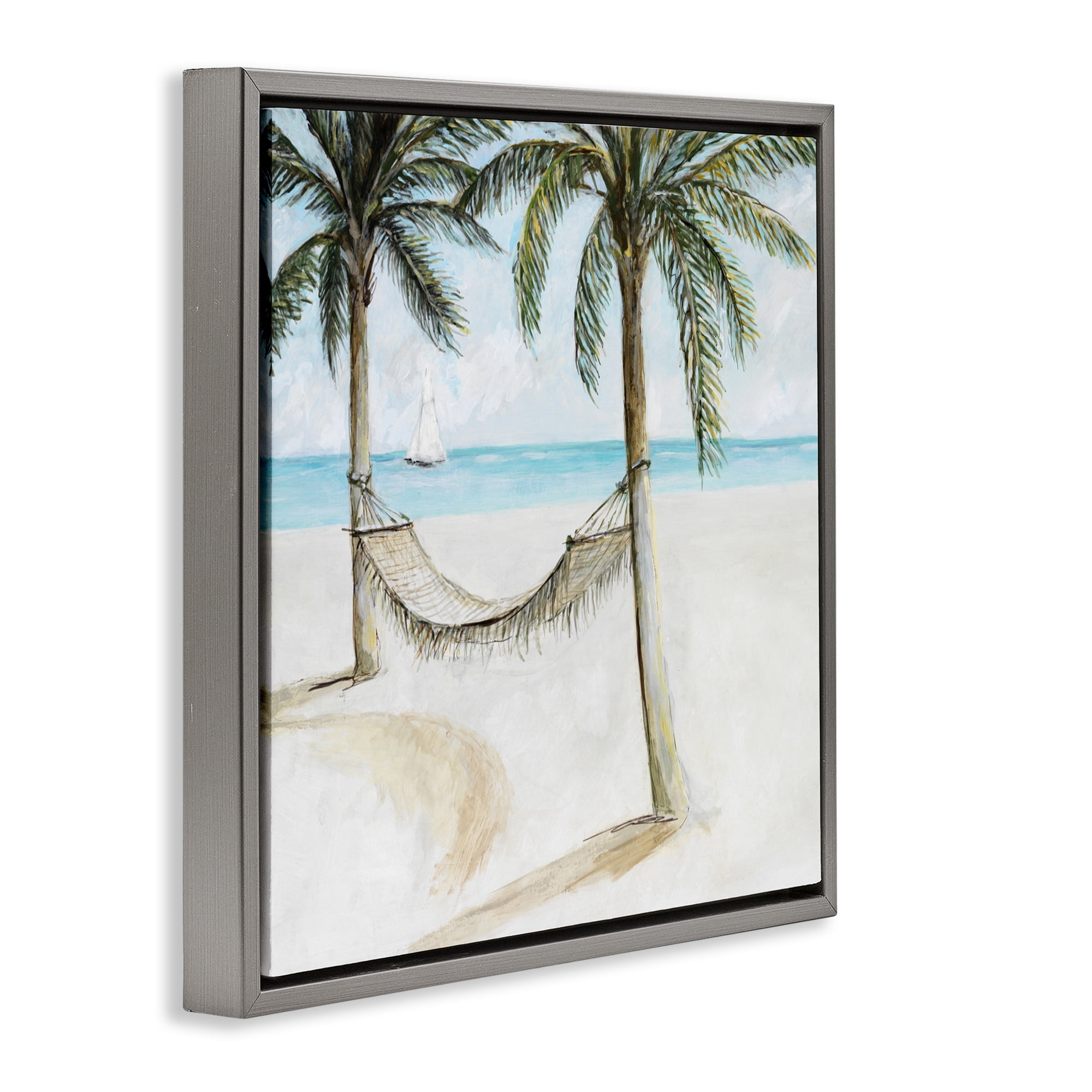 Stupell Industries Beach Hammock Coastal Scene Gray Framed Floater Canvas Wall Art, design by Lorenzo Collective