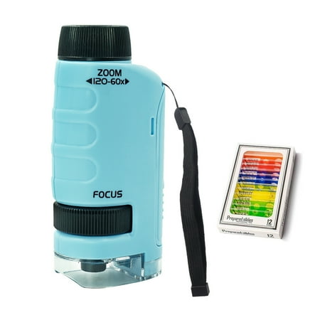 

Joyfeel Kids Microscope with 12 Samples 60-120X Magnification Clear Lens Toddlers Portable Mini Handheld LED Biological Microscope Educational Science Toy