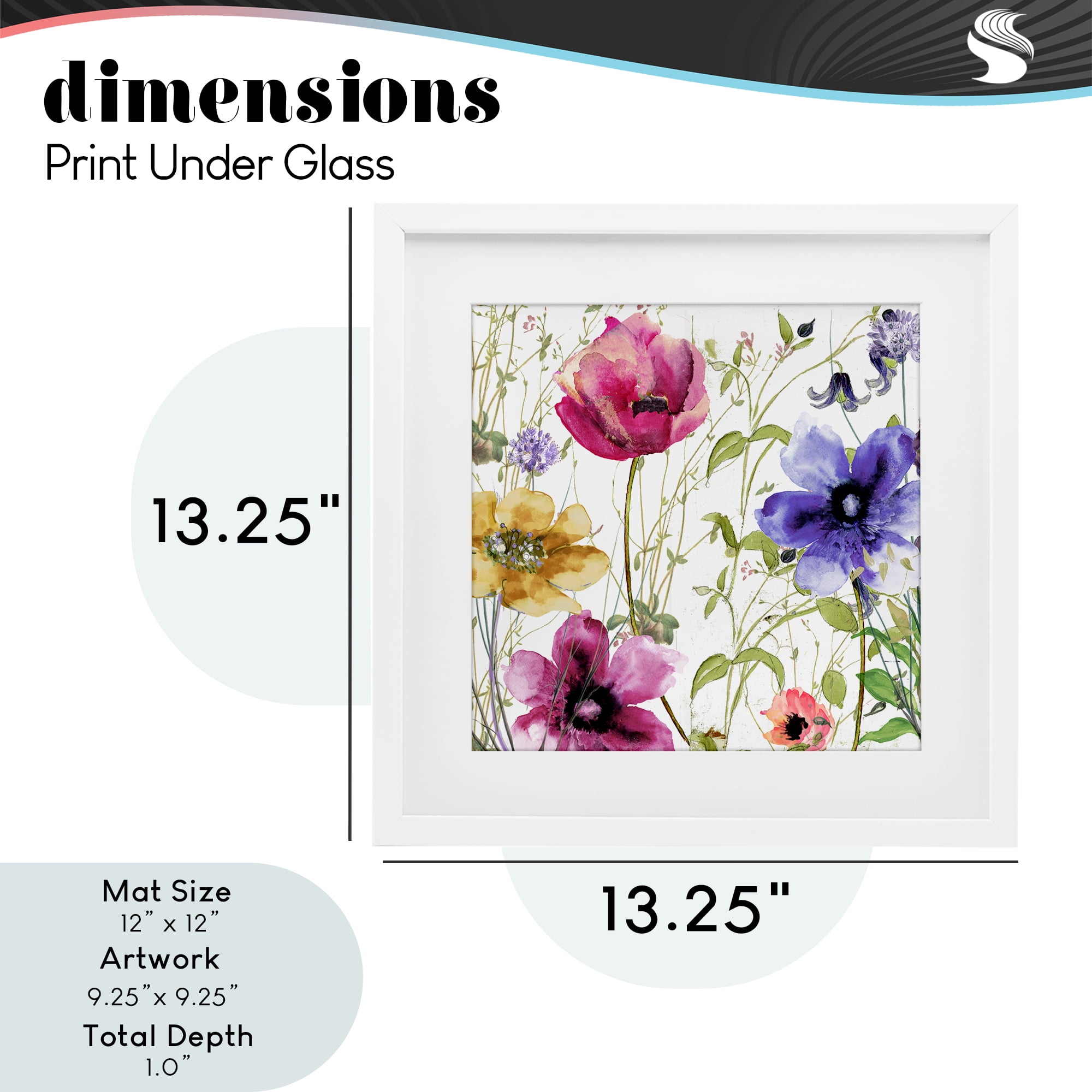 Botanical Spring Garden Blooms White Framed Print Under Glass, design by Sasha