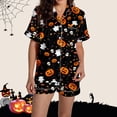 thumbnail image 5 of MVRLSH Womens Pajama Sets for Women 2 Piece Halloween Pumpkin Print Button Short Sleeve Shirt And Short Plus Size Cute wear Soft Sleepwear Lounge Set Black - XXL, 5 of 7