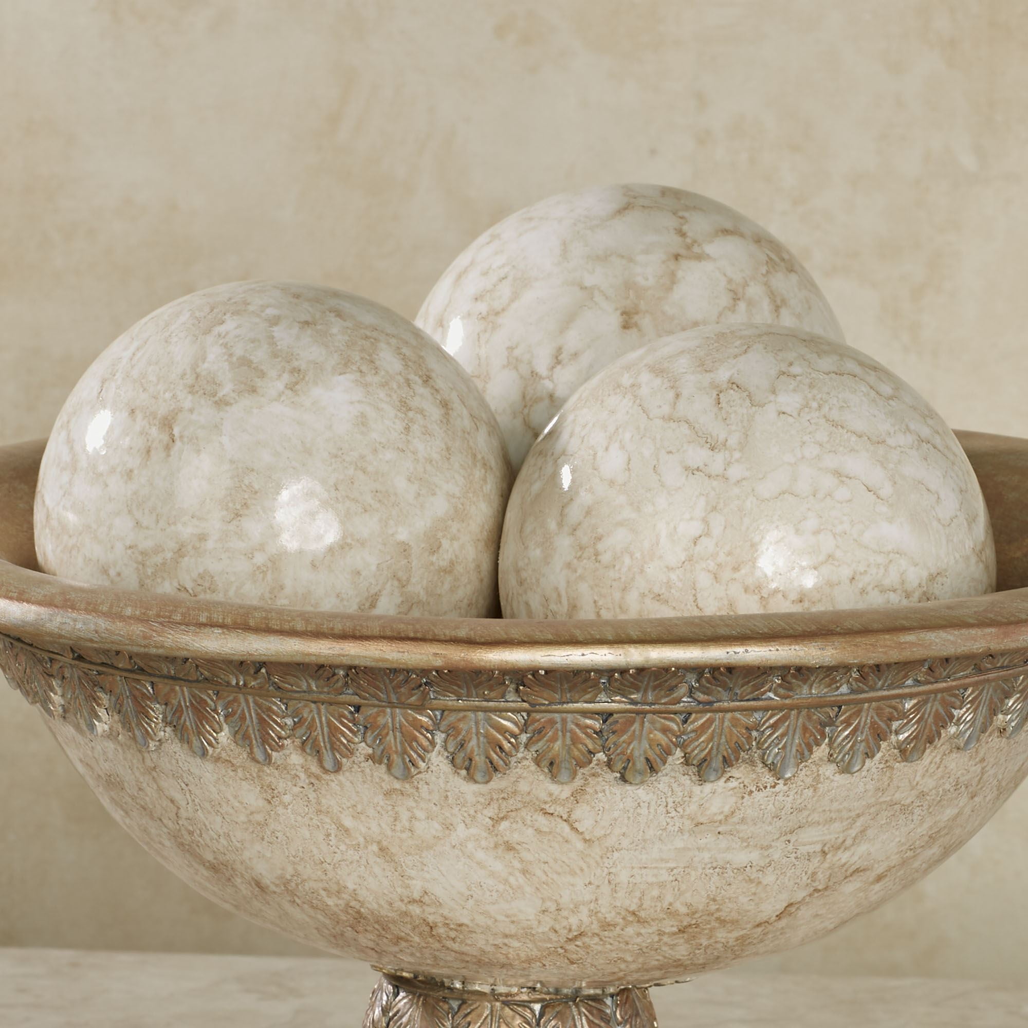 Cambria Ivory Beige Marbled Orbs Sphere Balls 4 inches diameter for