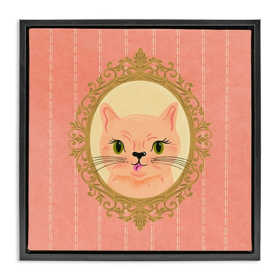 Stupell Industries Peach Cat Portrait Animals Painting Black Floater Framed Canvas Art Print Wall Art, 18 x 18