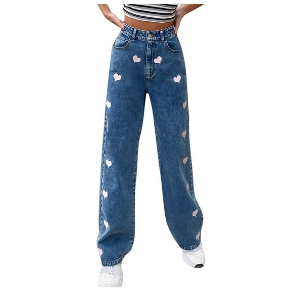 Giftesty Womens Pants !Women's Casual Fashion Comfortable High-Waist Solid Color Love Jeans