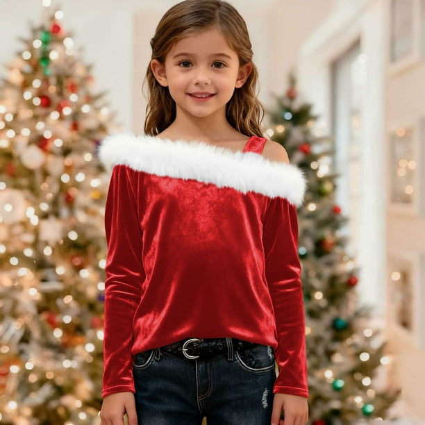 Blusa de manga larga de color liso para niñas de 4 a 14 años