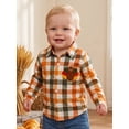thumbnail image 3 of Cenuakty Toddler Boy Thanksgiving Shirt Adorable Long Sleeve Button Down Plaid Tops, 3 of 8