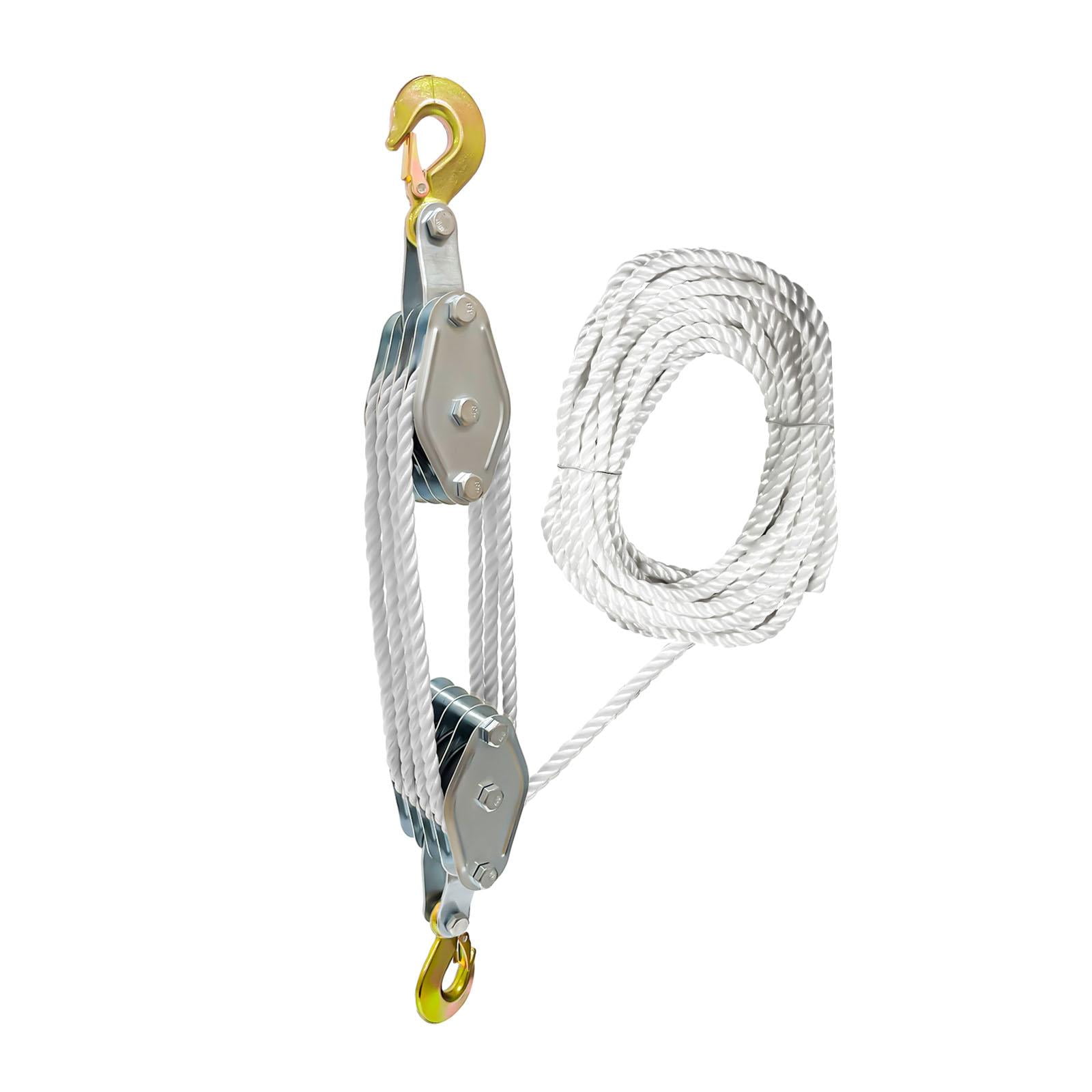 koolsoo Rope Hoist Pulley Rope Pulley Hoist Wheel Block and Tackle System Lifting Pulley 4 wheels 20M white