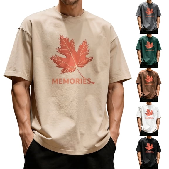 PNTUTB Tops for Men Short-Sleeve T-Shirt Stylish Trendy Versatile Printed Casual Loose Comfortable Breathable Crew-Neck T-Shirts