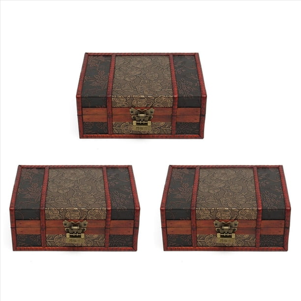 3X Grande Bloqueo de Joyeria Baratija Caja de Regalo de Madera Hecha A Mano del Almacenamiento de la Vendimia