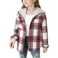 thumbnail image 2 of Cuzibr Girls Winter Jacket Stylish Hooded Classic Plaid Shirt Jacket Stylish Long Sleeve Button Down Front Pocket Casual Loose Fit Comfortable Winter Coat,Red,6-7 Years, 2 of 5